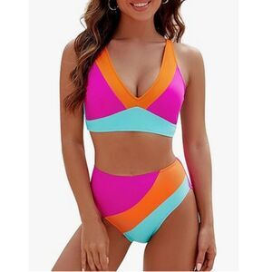 Blooming Jelly Women's Size XL Colorful High Waisted Full Coverage Bikini